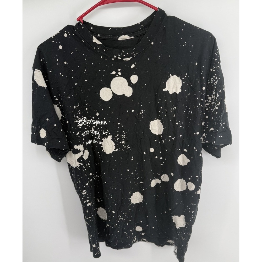 Nike Sportswear Men's S Black Bleach Splatter Graphic T-Shirt Swoosh Patch